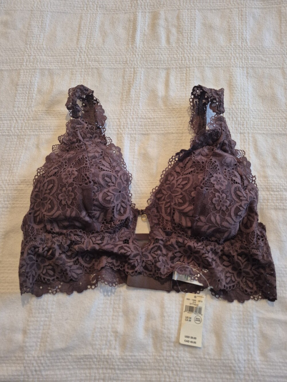 Aerie Medium plunge padded lace bralette brown NWT